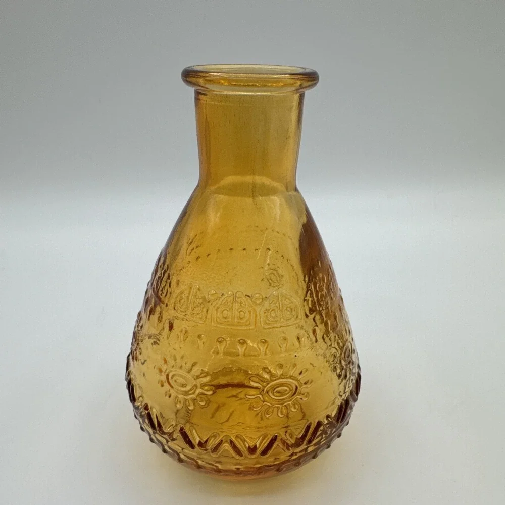 Vintage Intenz Home Amber Pressed Glass Bud Vase Honey Glass Embossed 5